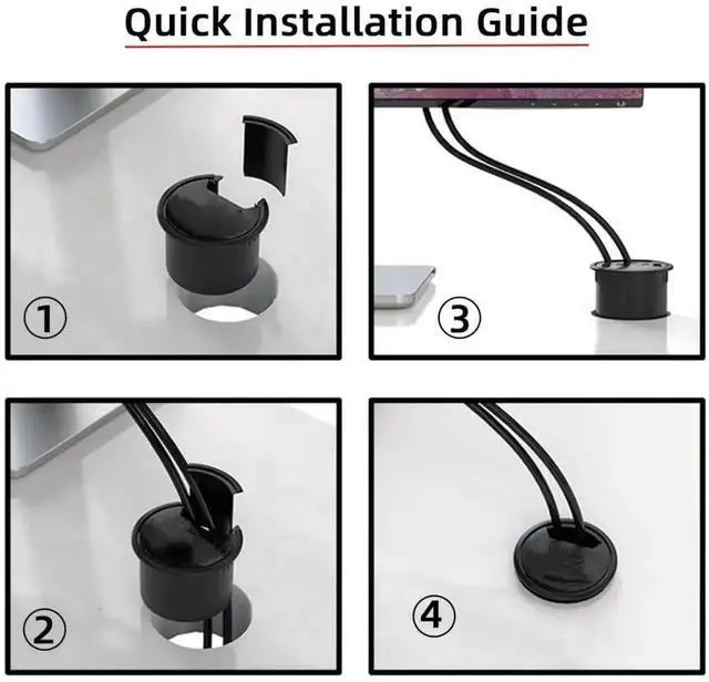 Alt view image 5 of 5 - 60mm Grommet Hole Flush Mount USB 3.0 Desktop Hub, 4-Port Built-In Table Socket Data Splitter