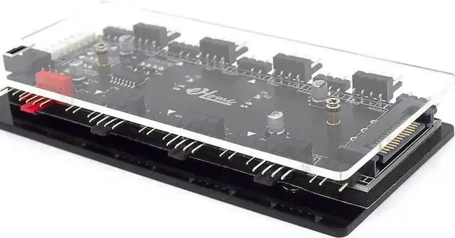Alt view image 6 of 7 - 8-Port 2-in-1 ARGB PWM Fan Hub, 12V 4Pin to 5V 3Pin ARGB Converter Controller, SATA Powered with PMMA Shell & Magnetic Standoff, Sync Compatible with ASUS/MSI RGB Lighting