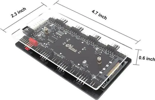 Alt view image 3 of 7 - 8-Port 2-in-1 ARGB PWM Fan Hub, 12V 4Pin to 5V 3Pin ARGB Converter Controller, SATA Powered with PMMA Shell & Magnetic Standoff, Sync Compatible with ASUS/MSI RGB Lighting
