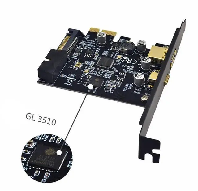 Alt view image 3 of 5 - PCIe x1 USB3.1 Gen1 Expansion Card 5Gbps, 1×USB-A +1×USB-C +19Pin Front Panel Header