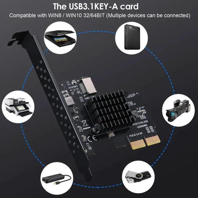 Alt view image 4 of 6 - PCIe 3.0 X2 USB3.1 Gen2 Expansion Card ASM3142, 10Gbps A-Key Type-E 20Pin Internal Front Type-C Header