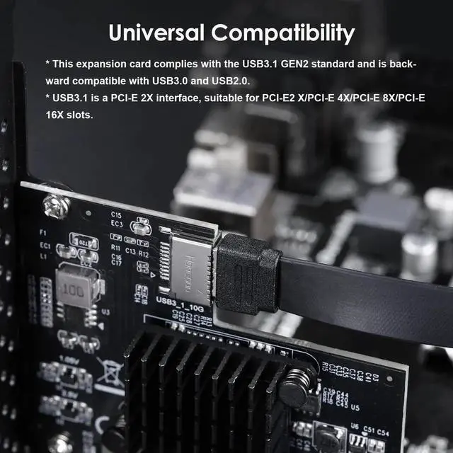 Alt view image 5 of 6 - PCIe 3.0 X2 USB3.1 Gen2 Expansion Card ASM3142, 10Gbps A-Key Type-E 20Pin Internal Front Type-C Header