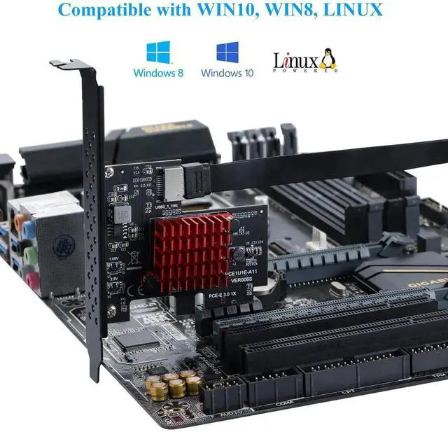 Alt view image 4 of 7 - PCIe 3.0 X1 USB3.1 Gen2 Expansion Card with ASM3142 Chip, 10Gbps A-Key Type-E Internal Front Type-C Header Riser Adapter for Desktop