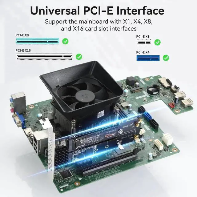 Alt view image 4 of 7 - Dual M.2 NVMe to PCIe Expansion Adapter Card with Cooling Heatsink, Supports M-Key & B+M Key 2230/2242/2260/2280 SSD, Low Profile Bracket, Compatible with PCIe X1/X4/X8/X16 Slots