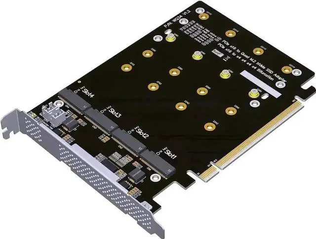 Main image of PCIe 4.0 x16 to 4 M.2 NVMe SSD Expansion Card, Gen4 Full Speed 1-to-4 Quad NVMe Adapter Supports 2242/2260/2280/22110 SSD (Without Heatsink)