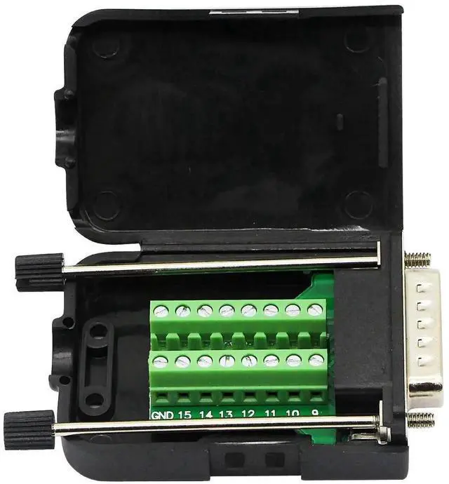 Alt view image 4 of 7 - Black DB15 Male Solderless Breakout Terminal Board with Plastic Shell & Long Mounting Screws, 15Pin D-SUB Serial Signal Screw Terminal Adapter PCB Module (MB Male Version)