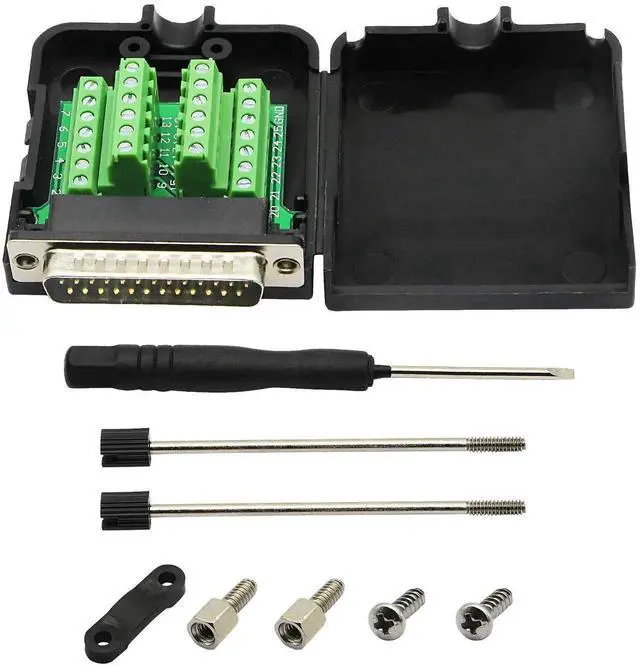 Main image of DB25 Male Solderless Breakout Terminal Board Kit, Black Plastic Housing 25Pin D-SUB Male to Screw Terminal PCB Signal Adapter Module (M Version)