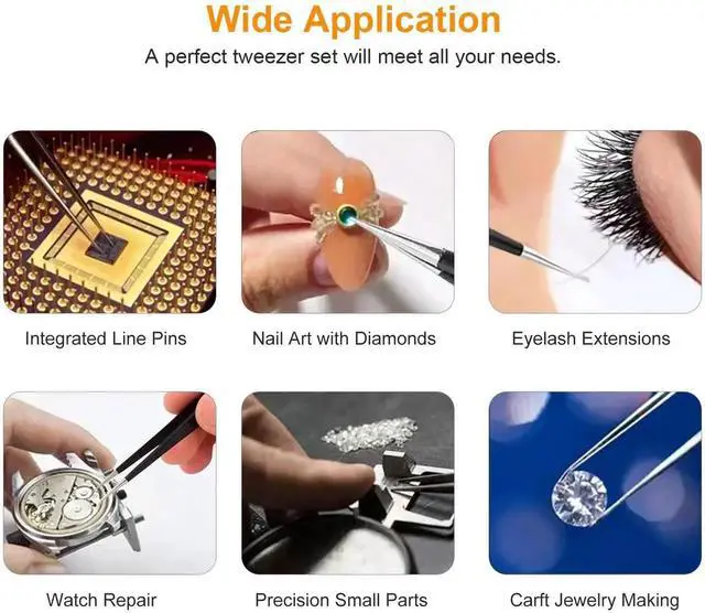 Alt view image 2 of 7 - 9PCS ESD Anti-Static Stainless Steel Precision Tweezers Kit for Soldering, Lab, Jewelry, Model & Craft