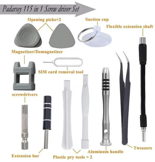 Alt view image 3 of 6 - 115-in-1 Black Magnetic Precision Screwdriver Repair Kit with Storage Bag for iPhone, Laptop, PC & Electronics