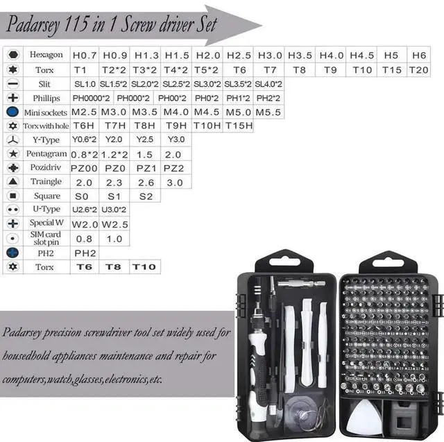 Alt view image 5 of 6 - 115-in-1 Black Magnetic Precision Screwdriver Repair Kit with Storage Bag for iPhone, Laptop, PC & Electronics