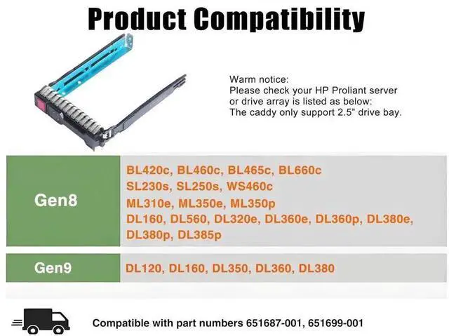 Alt view image 2 of 5 - 2 Pack 2.5" SFF HDD/SSD Hot Swap Tray 651687-001 / 651699-001 for HP ProLiant Gen8 & Gen9 Servers