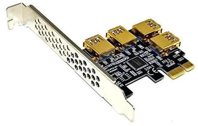 Alt view image 3 of 4 - PCIe 1X to 4 PCIe 16X Mining Riser Card, USB3.0 Powered GPU Extension Adapter with 4 SATA Cables for BTC Mining Rig