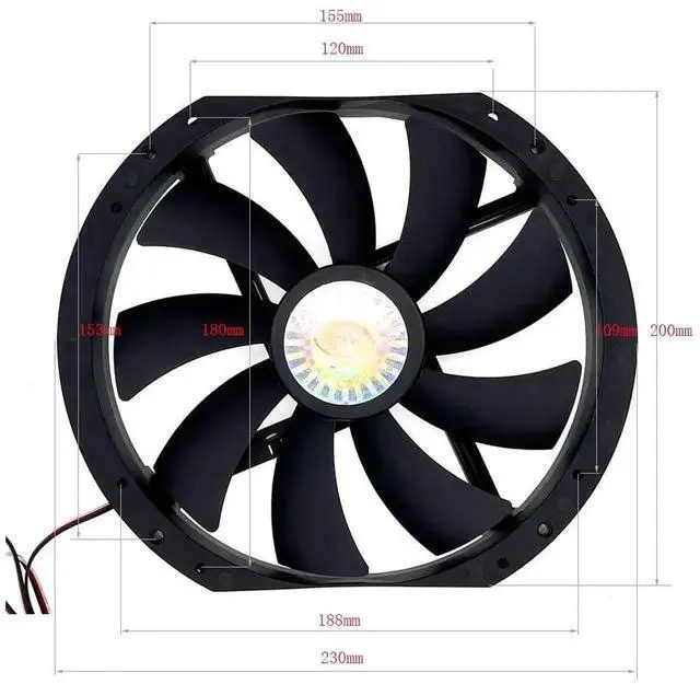 Alt view image 2 of 3 - 230mm Large Airflow PC Case Fan DF2303012SELN A23030-07CB-3MN-F1, 230×200×30mm DC12V Silent Cooling Fan