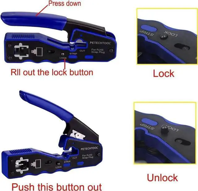 Alt view image 5 of 6 - Pass Through RJ45 Crimping Tool All-in-One, Ethernet Crimper Cutter Stripper for Cat5 Cat5e Cat6 Cat6a 8P8C Connectors