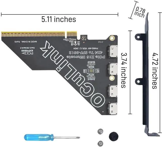 Alt view image 4 of 4 - PCIe 4.0 x16 to OCuLink SFF-8612 Adapter Card, SFF-8611 Compatible External Expansion Card for eGPU Dock & NVMe U.2 SSD