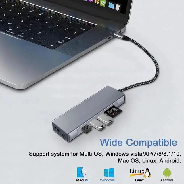 Alt view image 4 of 7 - 8 in 1 USB C Hub with M.2 NVMe SATA SSD Enclosure, PCIe 3.0 NVMe & 2.5 Inch SATA HDD Reader, 4K HDMI, 10Gbps USB 3.1, USB 2.0, SD TF Card Reader, 100W PD Charging Multiport Adapter for Type-C Laptops