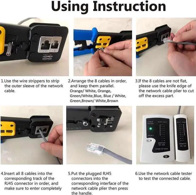 Alt view image 2 of 6 - RJ45 Crimping Tool Kit for CAT5 CAT6 Ethernet Cables, Professional Network Crimper Set with Wire Stripper, Cutter, Cable Tester, LAN Cable Pliers for Computer Network Repair & Maintenance