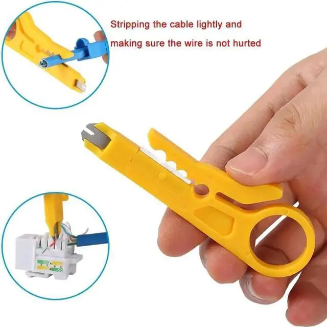 Alt view image 5 of 6 - All-in-One Pass Through RJ45 Crimp Tool Kit, Network Crimper for 8P RJ45 Cat5/Cat5e/Cat6/Cat6a & 6P RJ11/RJ12 Telephone Plugs, Includes 50PCS Connectors, 50PCS Cable Boots & Mini Yellow Wire Stripper