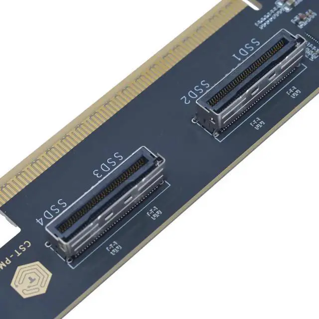 Alt view image 2 of 6 - PCIe 5.0 x16 to 2 Upward MCIO x8 Adapter Card, Support 4 U.2 NVMe SSD Gen5 Storage Card