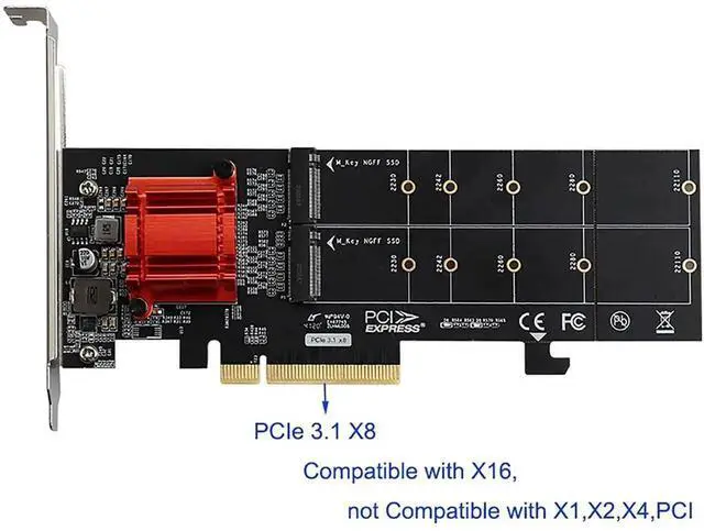 Alt view image 5 of 6 - M.2 M Key NVMe PCIe 3.1 Adapter Card, Support 2230/2242/2260/2280/22110 SSD with Low Profile Bracket