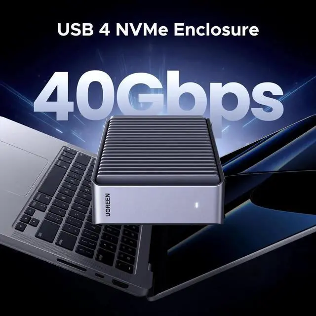 Alt view image 7 of 7 - UGREEN 40Gbps Aluminum M.2 NVMe Enclosure, Double-Sided Cooling Fin, Thunderbolt 4/3 USB4 Compatible for Mac M1/M2
