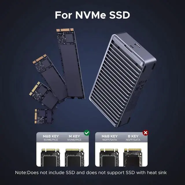 Alt view image 5 of 7 - UGREEN 40Gbps Aluminum M.2 NVMe Enclosure, Double-Sided Cooling Fin, Thunderbolt 4/3 USB4 Compatible for Mac M1/M2