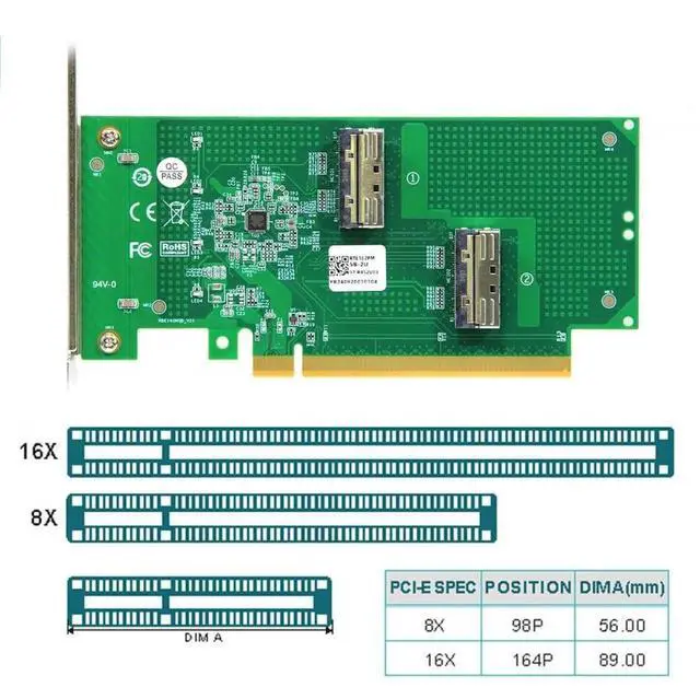 Alt view image 2 of 7 - PCIe 5.0 x16 to Dual MCIO 8i SFF-TA-1016 VROC Adapter Card, Mini Cool Edge IO Converter for Motherboard NVMe SSD & Graphics Card Expansion