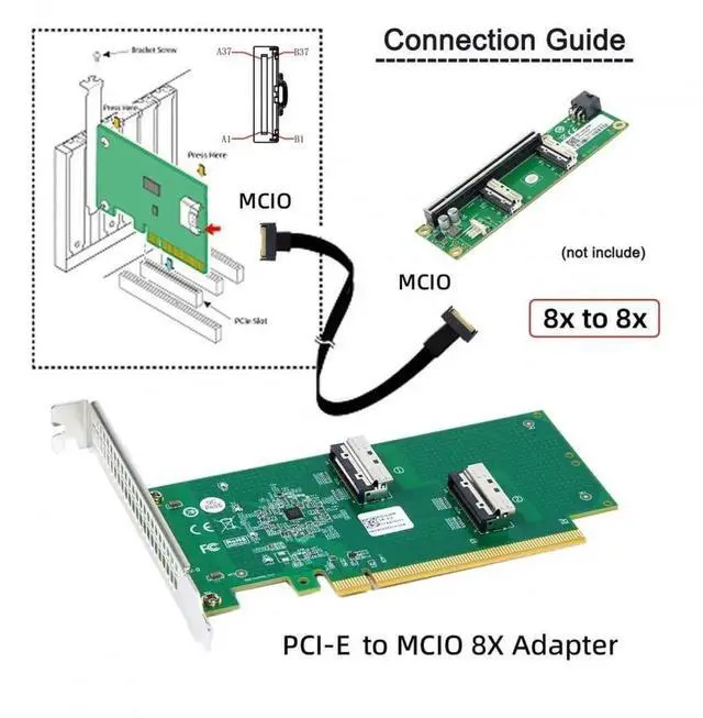 Alt view image 3 of 7 - PCIe 5.0 x16 to Dual MCIO 8i SFF-TA-1016 VROC Adapter Card, Mini Cool Edge IO Converter for Motherboard NVMe SSD & Graphics Card Expansion