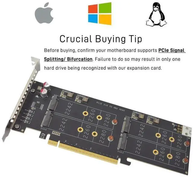 Alt view image 4 of 7 - 4-Bay PCIe 5.0 M.2 NVMe Expansion Card, Supports M-Key SSD 2242/2260/2280
