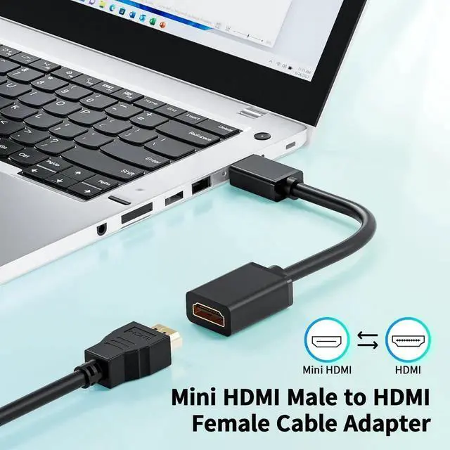 Alt view image 4 of 7 - 15cm Mini HDMI Male to HDMI 2.0 Female Adapter Cable, 4K@60Hz HDR 3D 18Gbps Video Converter for DSLR Camera, Raspberry Pi, Camcorder