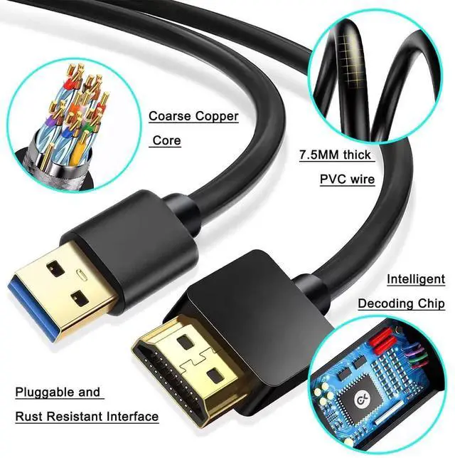 Alt view image 7 of 7 - 6.6FT USB to HDMI Male Adapter Cable, 1080P Audio Video Display Converter Cord Only Compatible with Windows XP/7/8/8.1/10