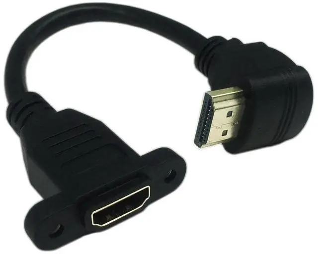 Main image of 15cm/6 Inch Up-Angled HDMI 2.0 Male to Female Panel Mount Extension Cable with Screw Holes, Supports 4K@60Hz 3D, Black