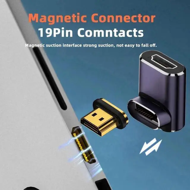 Alt view image 3 of 7 - 90° Down Angled Magnetic HDMI 2.1 Gender Changer Male to Female Adapter, Gold-Plated Contacts, 48Gbps Bandwidth Supports 8K@60Hz & 4K@120Hz