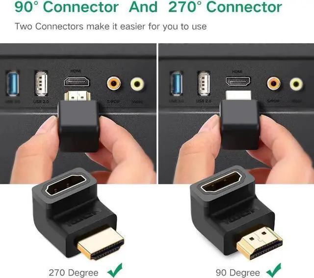 Alt view image 4 of 6 - 4-Pack Right Angle HDMI Adapters, Includes 90° & 270° Elbow Connectors, Supports 4K & HDR Video