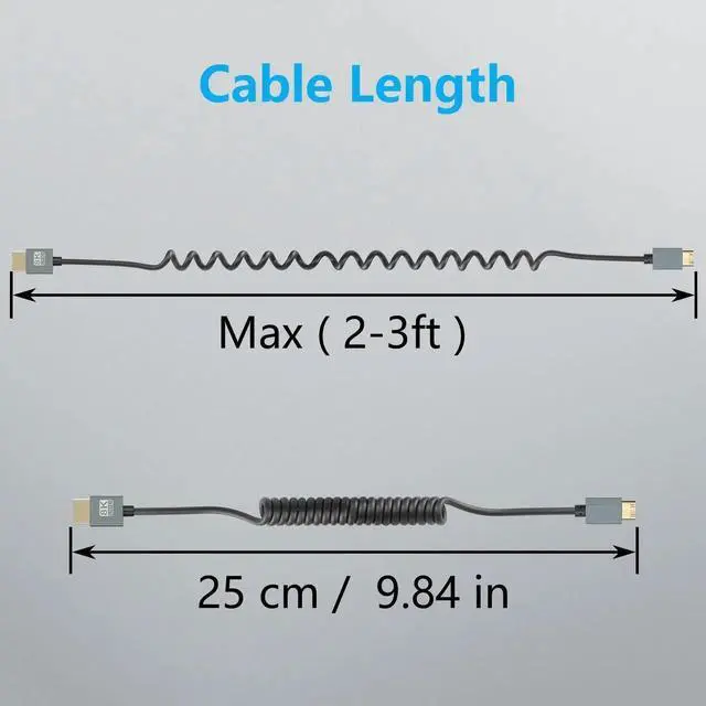 Alt view image 2 of 7 - 3FT/0.9M Coiled Mini HDMI to HDMI 2.1 Cable, 48Gbps Ultra High Speed Cord Supports 8K, 4K, 3D & Dynamic HDR for Cameras, PCs, TVs, Monitors & Projectors