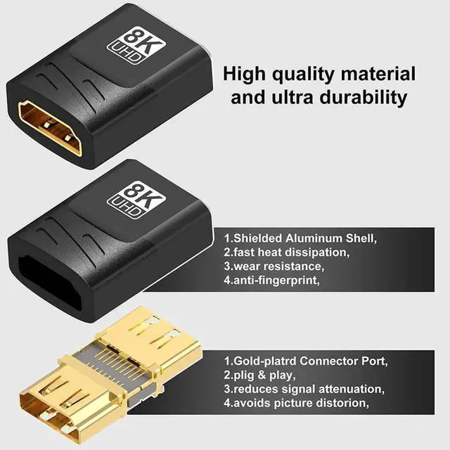 Alt view image 5 of 7 - 1-Pack HDMI 2.1 Female to Female Coupler, 48Gbps HDMI Extender Connector Supports 8K@60Hz, 4K@144Hz & 1080P