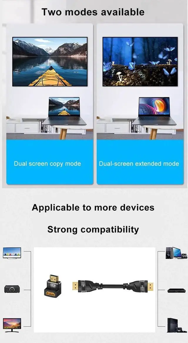 Alt view image 6 of 7 - 2-Pack HDMI 2.1 Right Angle Adapters (90° + 270°), Male to Female Gender Changer Supports 8K@60Hz, 4K@120Hz, HDR & eARC for HDTV, Laptops, PS4, PS5, Xbox