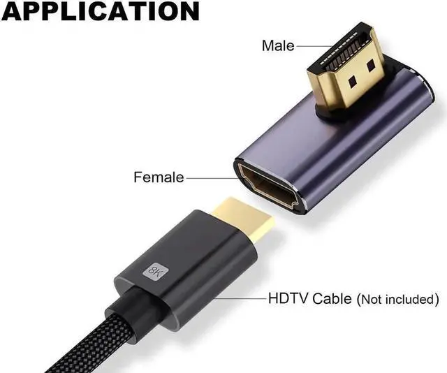 Alt view image 6 of 6 - 2-Pack Left & Right 90° HDMI 2.1 Adapters, Male to Female Extender, 48Gbps, Supports 8K@60Hz & 4K@120Hz for Laptops, DVD, UHD TV, Monitors, PS Consoles