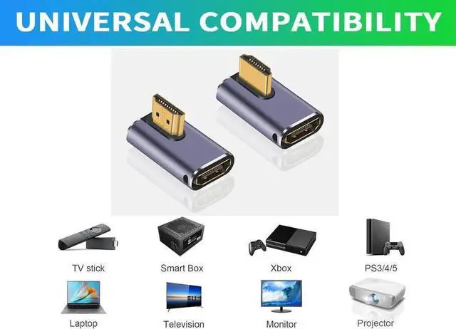 Alt view image 4 of 6 - 2-Pack Left & Right 90° HDMI 2.1 Adapters, Male to Female Extender, 48Gbps, Supports 8K@60Hz & 4K@120Hz for Laptops, DVD, UHD TV, Monitors, PS Consoles