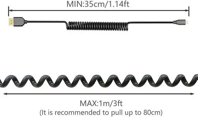 Alt view image 3 of 7 - Coiled Straight Micro HDMI to HDMI 2.1 Cable, 48Gbps 8K@120Hz Dynamic HDR for Digital Cameras