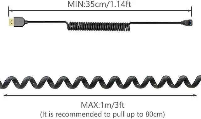 Alt view image 7 of 7 - Up-Angled Coiled Micro HDMI to HDMI 2.1 Cable, 48Gbps 8K@120Hz Dynamic HDR for Digital Cameras