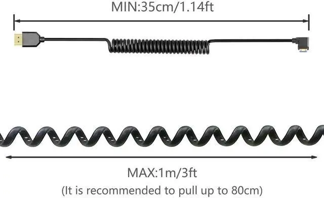 Alt view image 5 of 6 - Right-Angled Coiled Mini HDMI to HDMI 2.1 Cable, 48Gbps 8K High Speed Telescopic Male to Male Cord