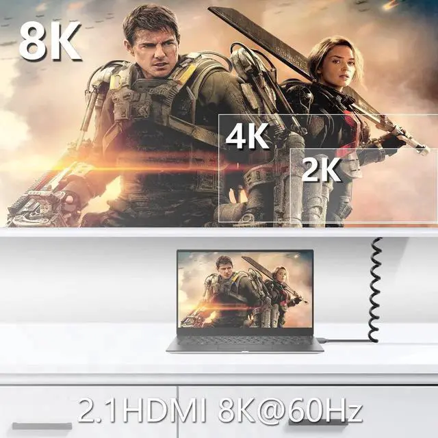 Alt view image 3 of 6 - Right-Angled Coiled Mini HDMI to HDMI 2.1 Cable, 48Gbps 8K High Speed Telescopic Male to Male Cord