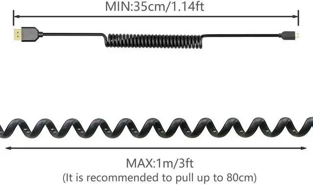 Alt view image 2 of 6 - Straight Coiled Mini HDMI to HDMI 2.1 Cable, 48Gbps 8K Telescopic Male to Male High Speed Cord