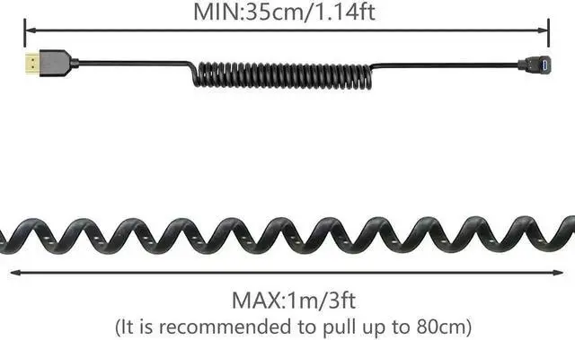 Alt view image 5 of 7 - Up-Angle Coiled Micro HDMI to HDMI 2.1 Cable, 48Gbps 8K@120Hz Dynamic HDR for Cameras