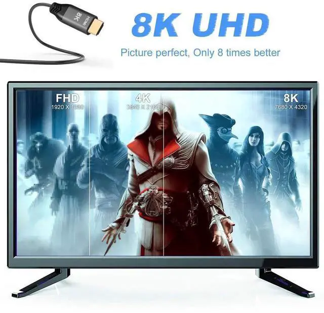 Alt view image 7 of 7 - 100cm HDMI 2.1 Male to Male Cable, 48Gbps, Supports 8K@60Hz, 4K@120Hz & Ethernet