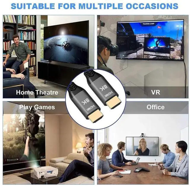 Alt view image 6 of 7 - 100cm HDMI 2.1 Male to Male Cable, 48Gbps, Supports 8K@60Hz, 4K@120Hz & Ethernet