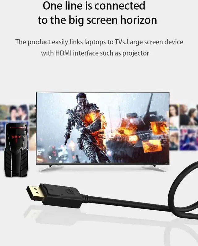 Alt view image 2 of 7 - 6FT DP to HDMI Male to Male Cable, Gold-Plated, Supports 1080P Video & Audio