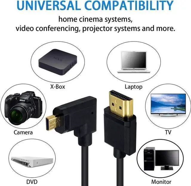 Alt view image 5 of 7 - 6 Inch / 15cm Ultra-Thin Right Angle Micro HDMI Male to HDMI Male Cable, Supports 4K UHD, 1080P, 3D & HDMI Ethernet Channel