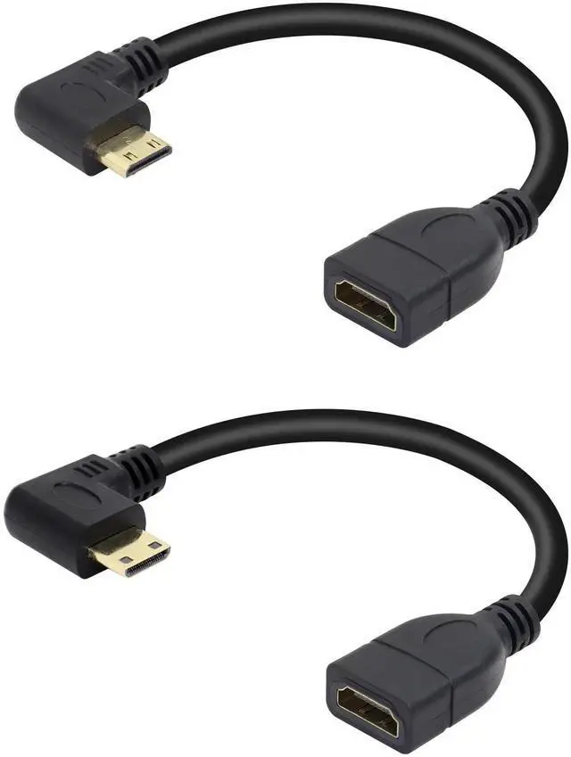 Main image of 2 Pack 15CM 90 Degree Mini HDMI to HDMI 2.1 Cable, Left & Right Angled Swivel Connectors, Gold-Plated, Supports 8K@60Hz UHD